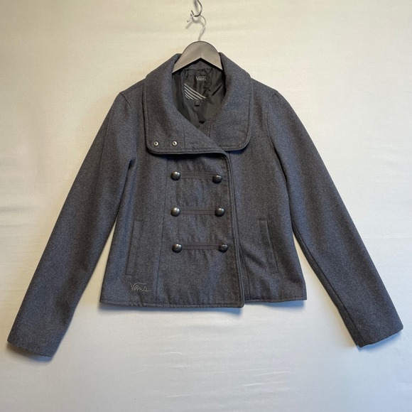 Vans Jackets & Blazers - Vans Womens Double Breasted Peacoat Grey Wool Blend Collared Wide Button Size M